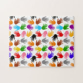 Wit Kleurrijk Handafdruk Patroon Ontwerp Legpuzzel (Horizontaal)