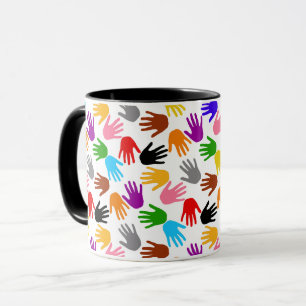 Wit Kleurrijk Handafdruk Patroon Ontwerp  Mok
