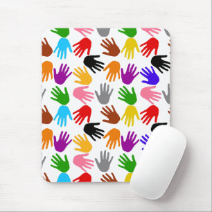 Wit Kleurrijk Handafdruk Patroon Ontwerp Muismat