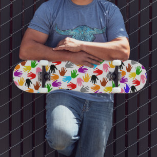 Wit Kleurrijk Handafdruk Patroon Ontwerp Persoonlijk Skateboard