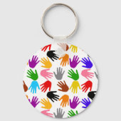 Wit Kleurrijk Handafdruk Patroon Ontwerp Sleutelhanger (Voorkant)