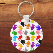 Wit Kleurrijk Handafdruk Patroon Ontwerp Sleutelhanger (Voorkant)