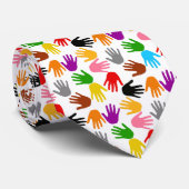Wit Kleurrijk Handafdruk Patroon Ontwerp  Stropdas (Opgerold)