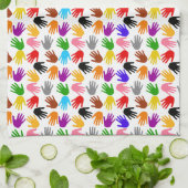 Wit Kleurrijk Handafdruk Patroon Ontwerp Theedoek (Gevouwen)
