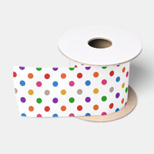 Wit Kleurrijk Regenboog Stippen Design Satijnen Lint