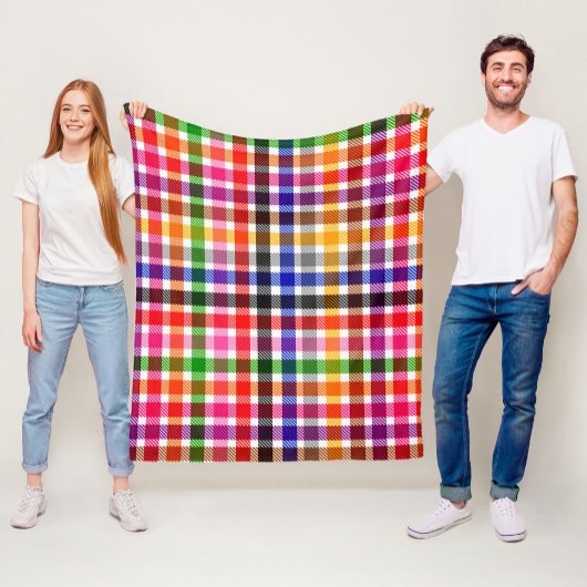 Wit Kleurrijk Twill Geruit Schots Design  Fleece Deken