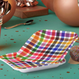 Wit Kleurrijk Twill Geruit Schots Design  Papieren Bordje