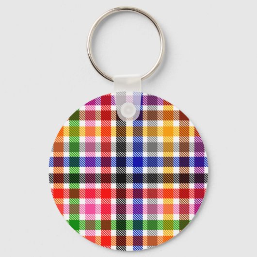 Wit Kleurrijk Twill Geruit Schots Design Sleutelhanger (Voorkant)