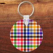 Wit Kleurrijk Twill Geruit Schots Design Sleutelhanger (Achterkant)