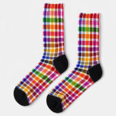 Wit Kleurrijk Twill Geruit Schots Design  Sokken (Links)
