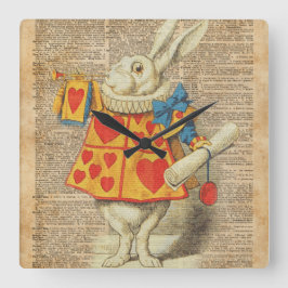 Wit Konijn Alice in het Vintage Kunstwerk van het Vierkante Klok