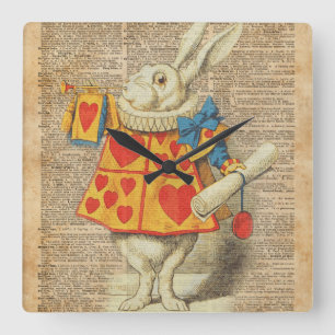 Wit Konijn Alice in het Vintage Kunstwerk van het Vierkante Klok