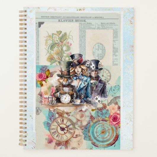 Wit Konijn, Alice & Mad Hatter in Top Hats Planner (Voorkant)