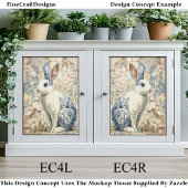 Wit Konijn, Blauw Bloempatroon EC4L Decoupage Tissuepapier