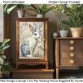 Wit Konijn, Blauw Bloempatroon EC4R Decoupage Tissuepapier