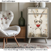 Wit konijn, bril en een rood hart BY2 Decoupage Tissuepapier