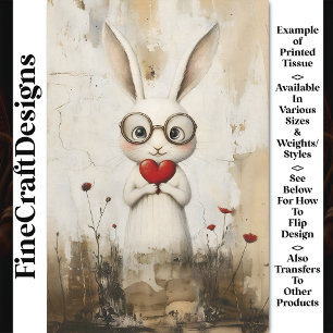 Wit konijn, bril en een rood hart BY2 Decoupage Tissuepapier