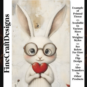 Wit konijn, bril en een rood hart BY3 decoupage Tissuepapier