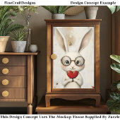 Wit konijn, bril en een rood hart BY3 decoupage Tissuepapier