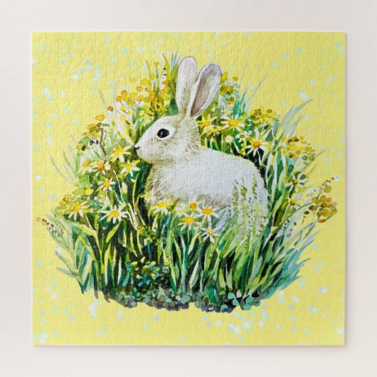 Wit konijn en bloemen legpuzzel (Verticaal)