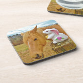 Wit konijn en blond geel paard bier onderzetter (Linkerzijde)