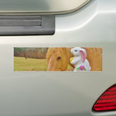 Wit konijn en blond geel paard bumpersticker (Op auto)