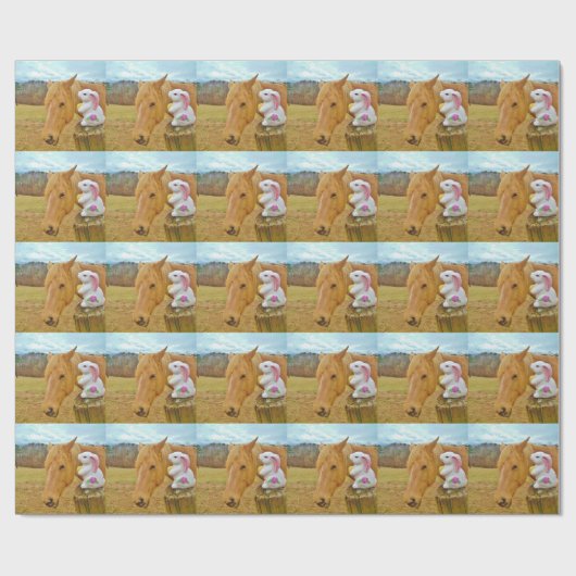 Wit konijn en blond geel paard cadeaupapier (Vlak)