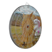 Wit konijn en blond geel paard dartbord (Voorkant Links)