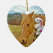 Wit konijn en blond geel paard keramisch ornament (Rechts)