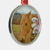 Wit konijn en blond geel paard metalen ornament (Rechts)