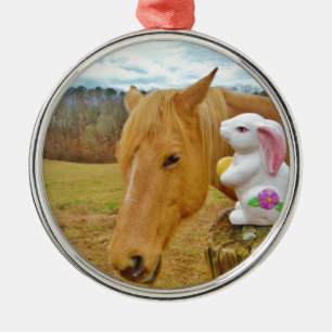 Wit konijn en blond geel paard metalen ornament