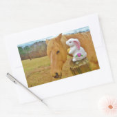 Wit konijn en blond geel paard rechthoekige sticker (Envelop)