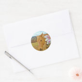 Wit konijn en blond geel paard ronde sticker (Envelop)
