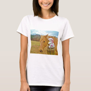 Wit konijn en blond geel paard t-shirt