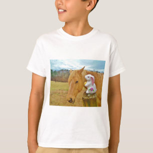 Wit konijn en blond geel paard t-shirt
