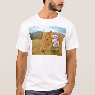 Wit konijn en blond geel paard t-shirt