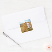 Wit konijn en blond geel paard vierkante sticker (Envelop)