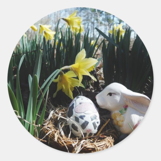 Wit konijn en koe eicel ronde sticker (Voorkant)