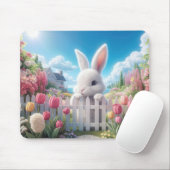 Wit Konijn In Een Lentetuin Muismat (Met muis)