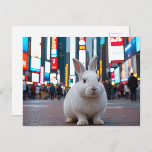 Wit Konijn in Times Square Feestdagenkaart (Voorkant / Achterkant)