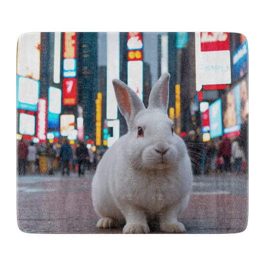 Wit Konijn in Times Square Snijplank (Voorkant)