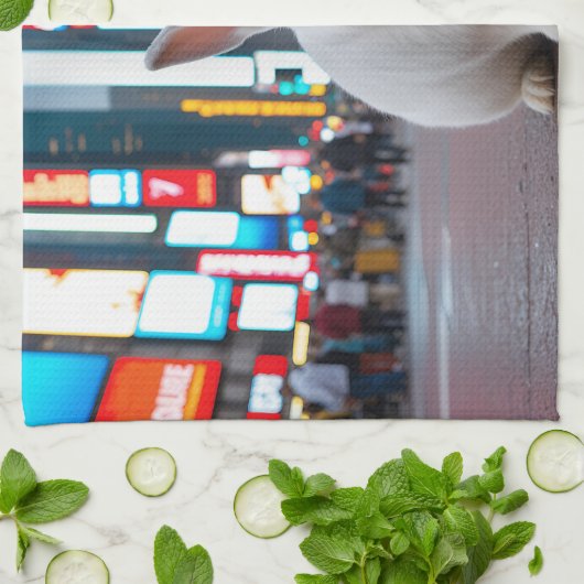 Wit Konijn in Times Square Theedoek (Gevouwen)