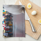 Wit Konijn in Times Square Theedoek (Quarter Fold)