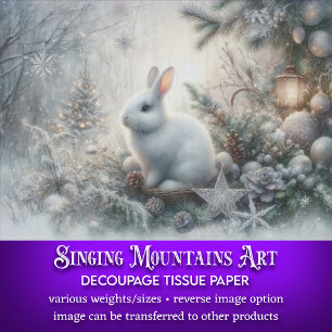 Wit Konijn in Winterse Decoupage Landschap Tissuepapier