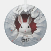 Wit Konijn Kerstmis Glas Ornament (Voorkant)