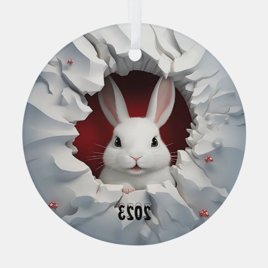 Wit Konijn Kerstmis Glas Ornament (Achterkant)