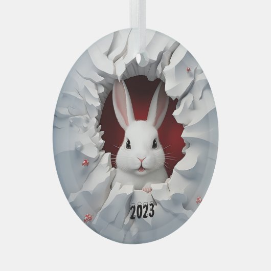 Wit Konijn Kerstmis Glas Ornament (Voorkant Rechts)