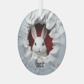 Wit Konijn Kerstmis Glas Ornament (Voorkant links)