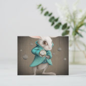 wit konijn met klok briefkaart (Staand voorkant)