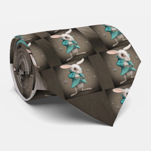 wit konijn met klok stropdas (Opgerold)